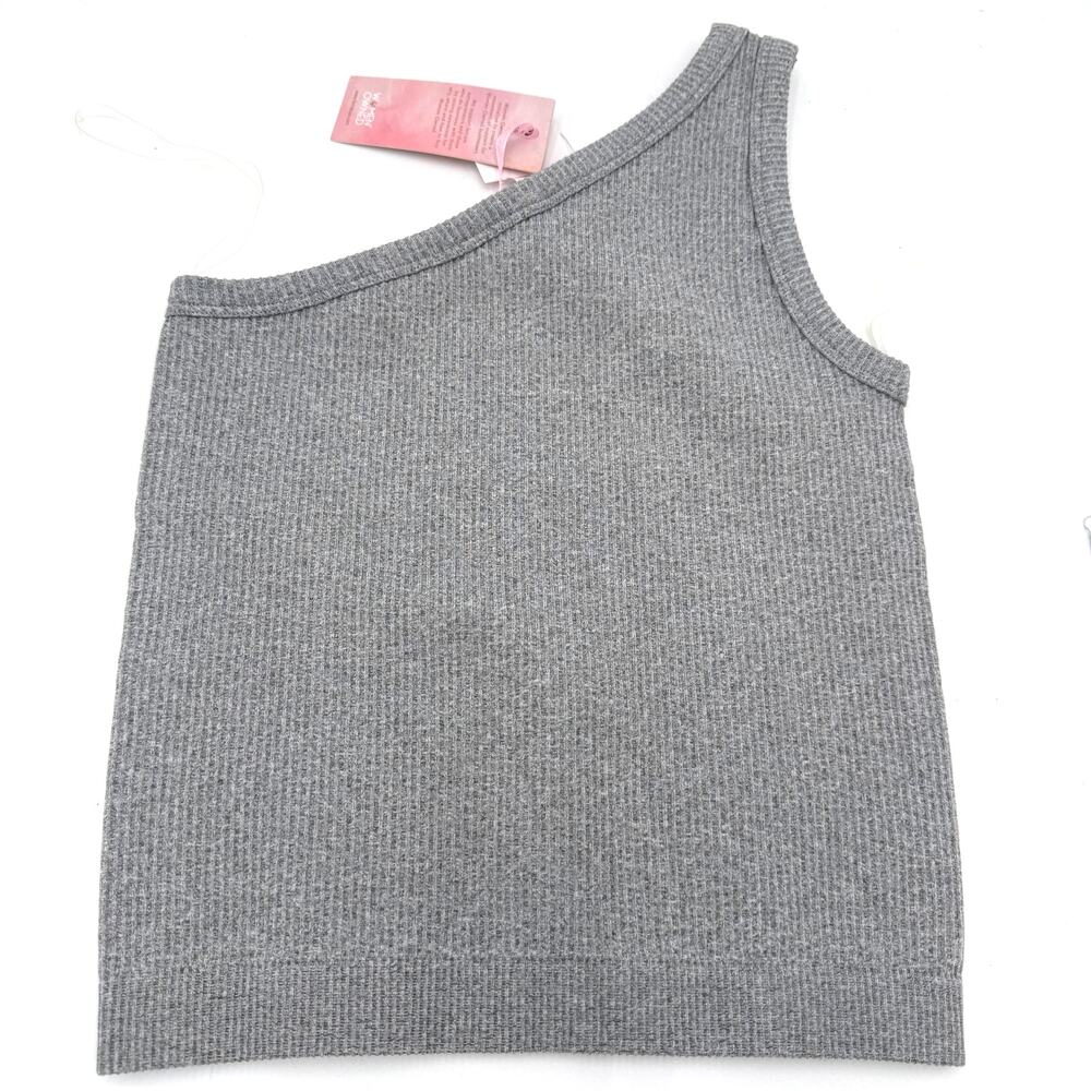 Fornia Women/s Grey One Shoulder Ribbed Tank Top New with tags Size Small/Medium - Picture 2 of 3